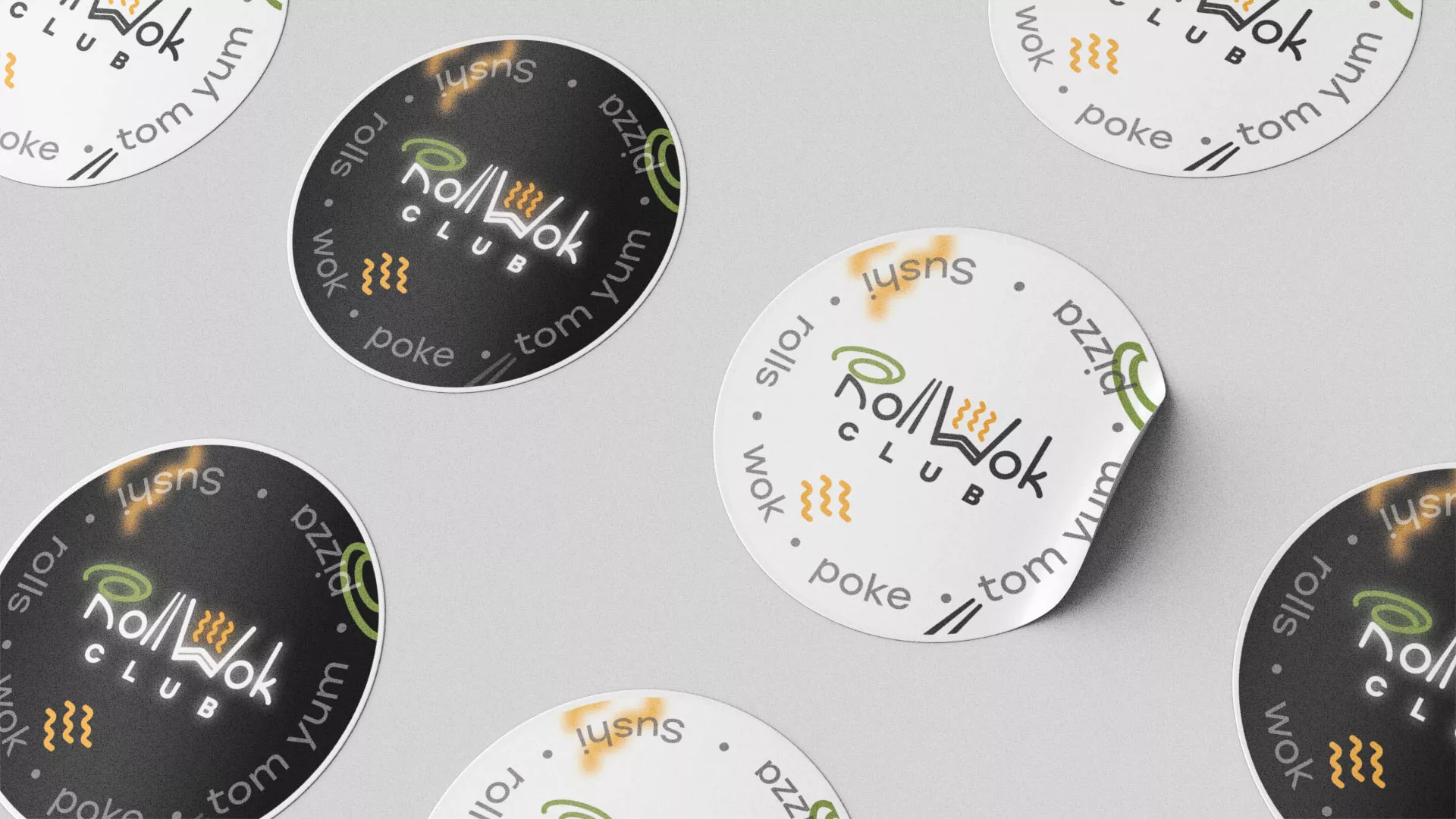 Разработка наклеек для суши-бара «Roll Wok Club» в Магасе